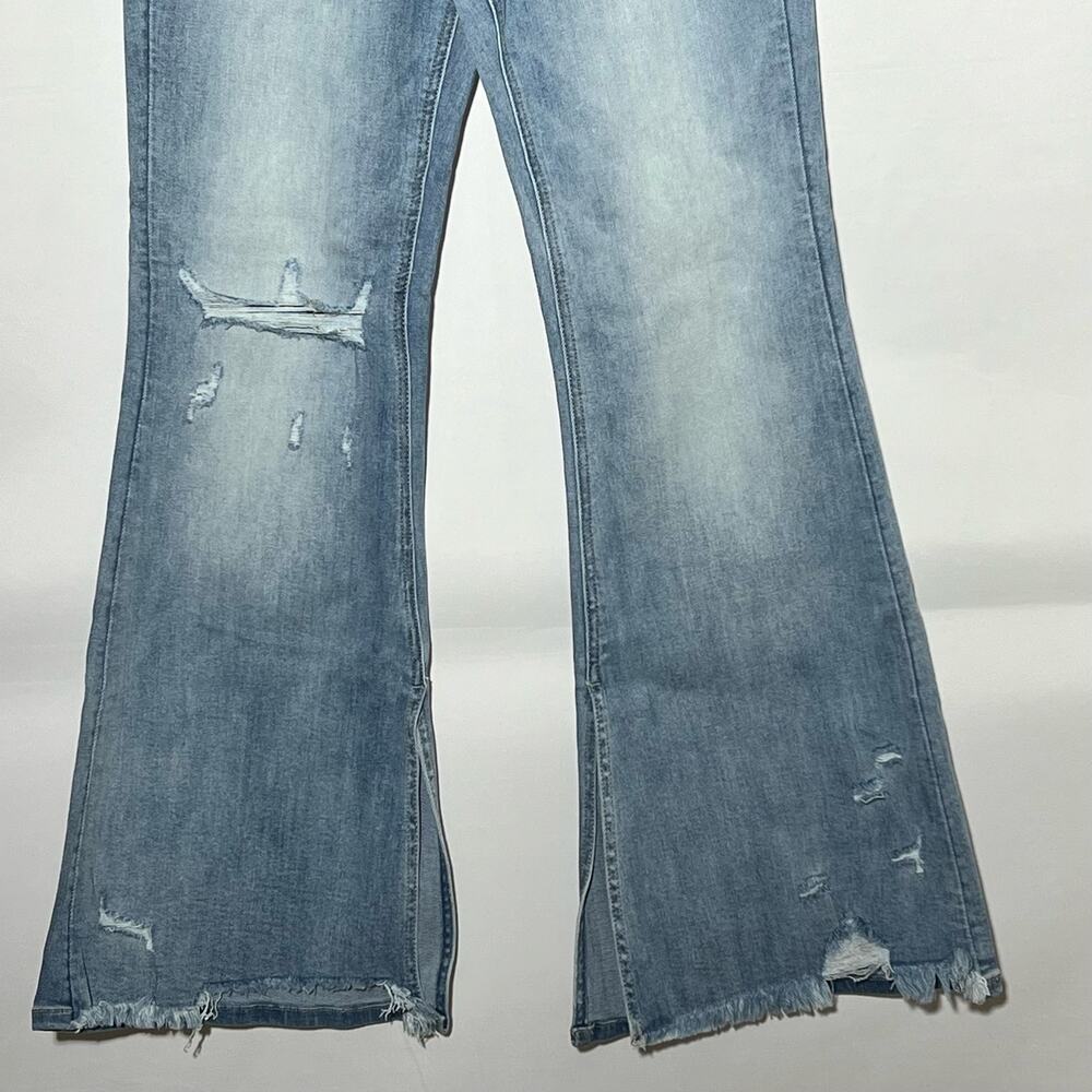 Risen High Rise Distressed Frayed Hem Flare Leg Blue Womens Size 31 - Picture 9 of 14